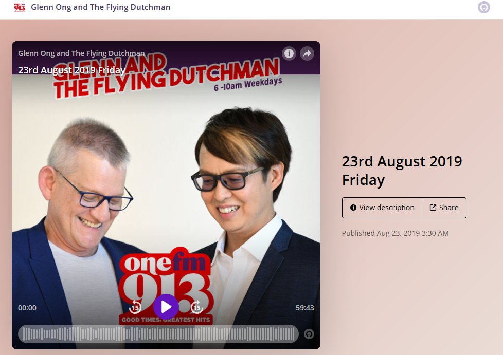 23rd August 2019 Friday - Glenn Ong and The Flying Dutchman