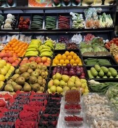 Fresh fruit stall at a local market in San Sebastián